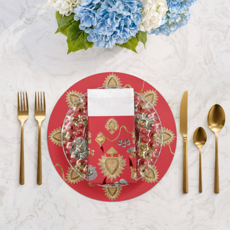 Serviettes de table en coton ex voté Sacred Hearts, Cramoisi