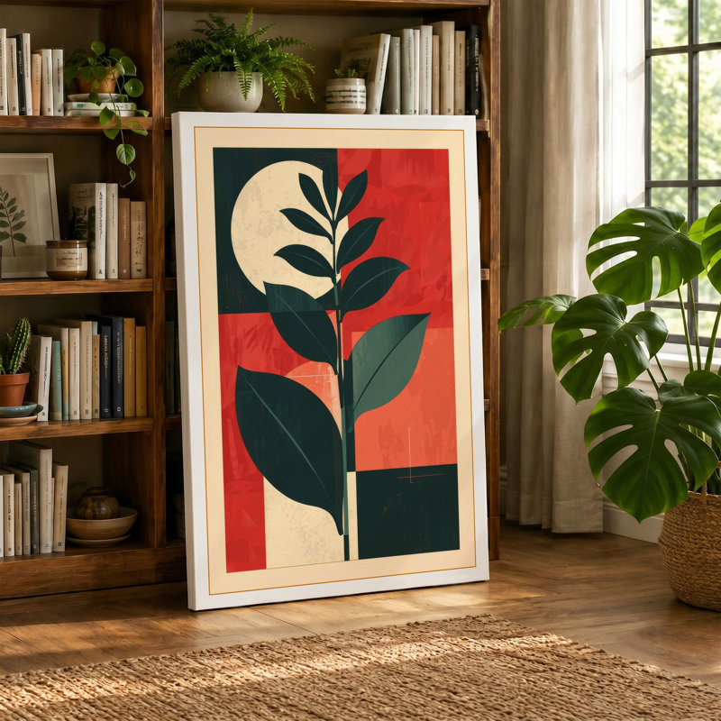 Midnight Plant Art Deco - Wrapped Canvas, 30x20 - 76.2 x 50.8 cm, Terracotta Border