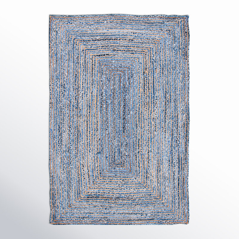 Demar Handmade Flatweave Blue/Natural Area Rug, Rectangle 6' x 9'