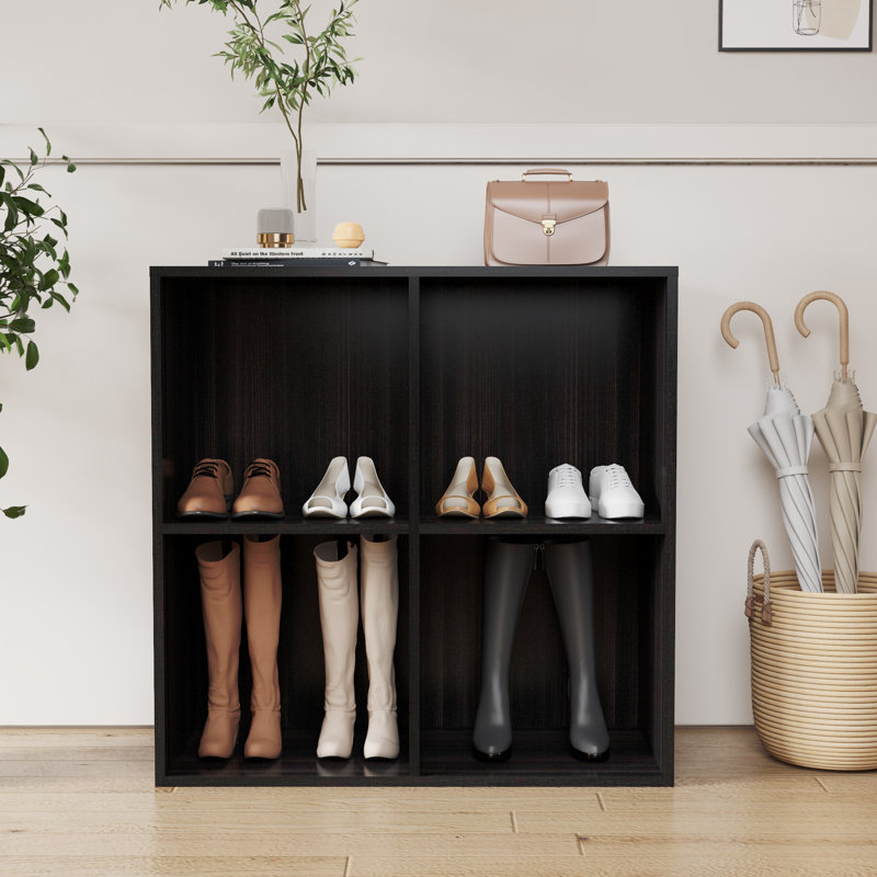 Latitude Run® Shoe Rack, 4 Compartment Open Storage Display Shoes Organizer FSSR015, Obsidian Wood