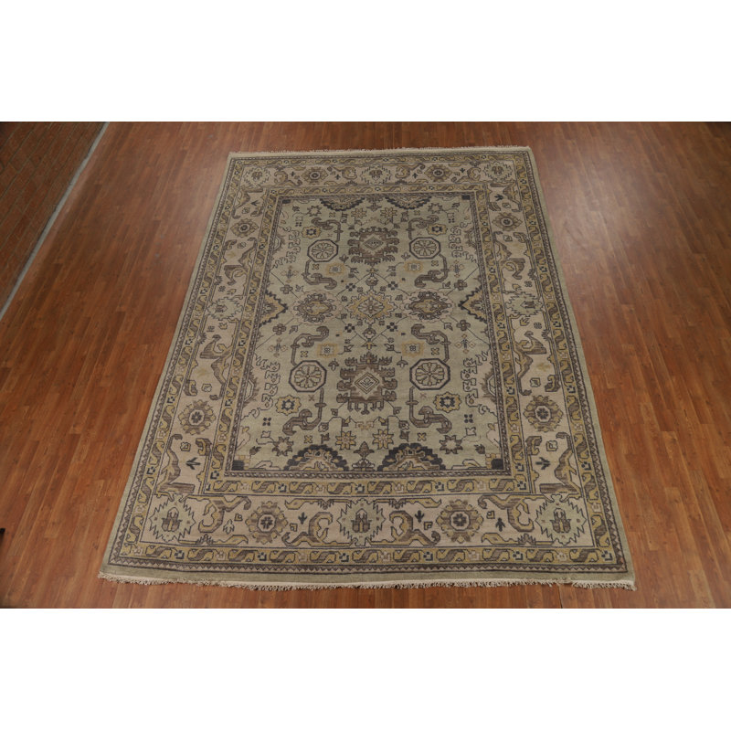 Tapis vert vert fait à la main Oushak 9 x 12