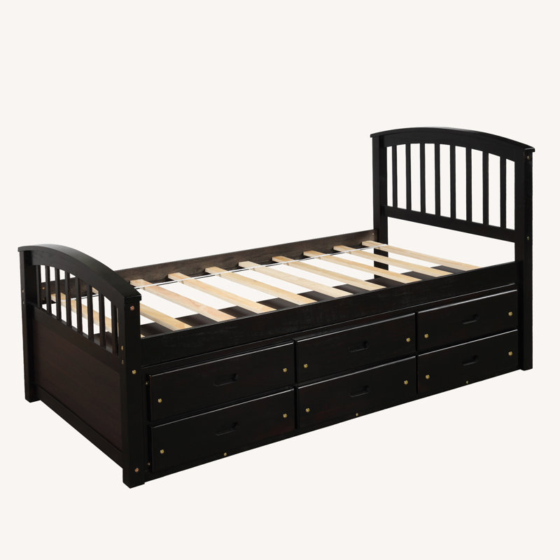 Lits simples 6 tiroirs en bois massif, Espresso