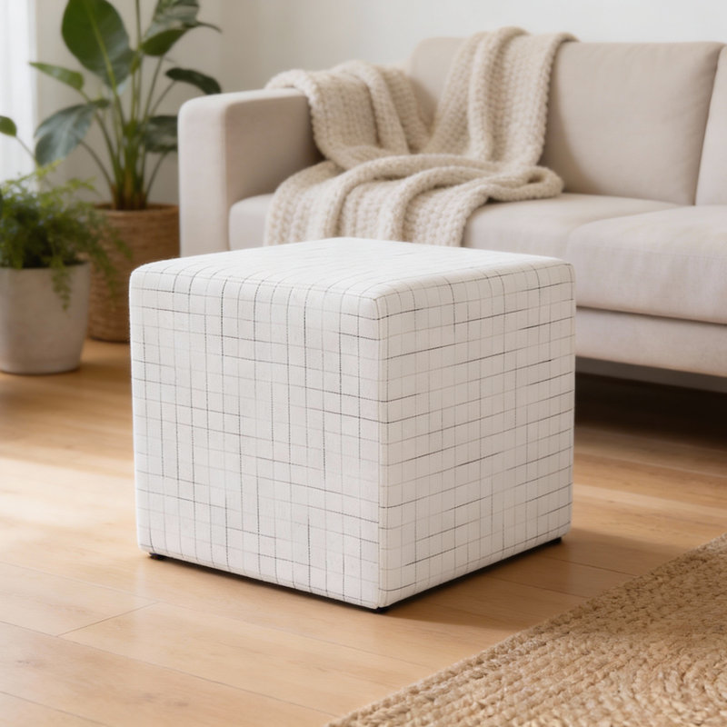  Repose-pieds Soft Cube - naturel, Tissu écossais crème