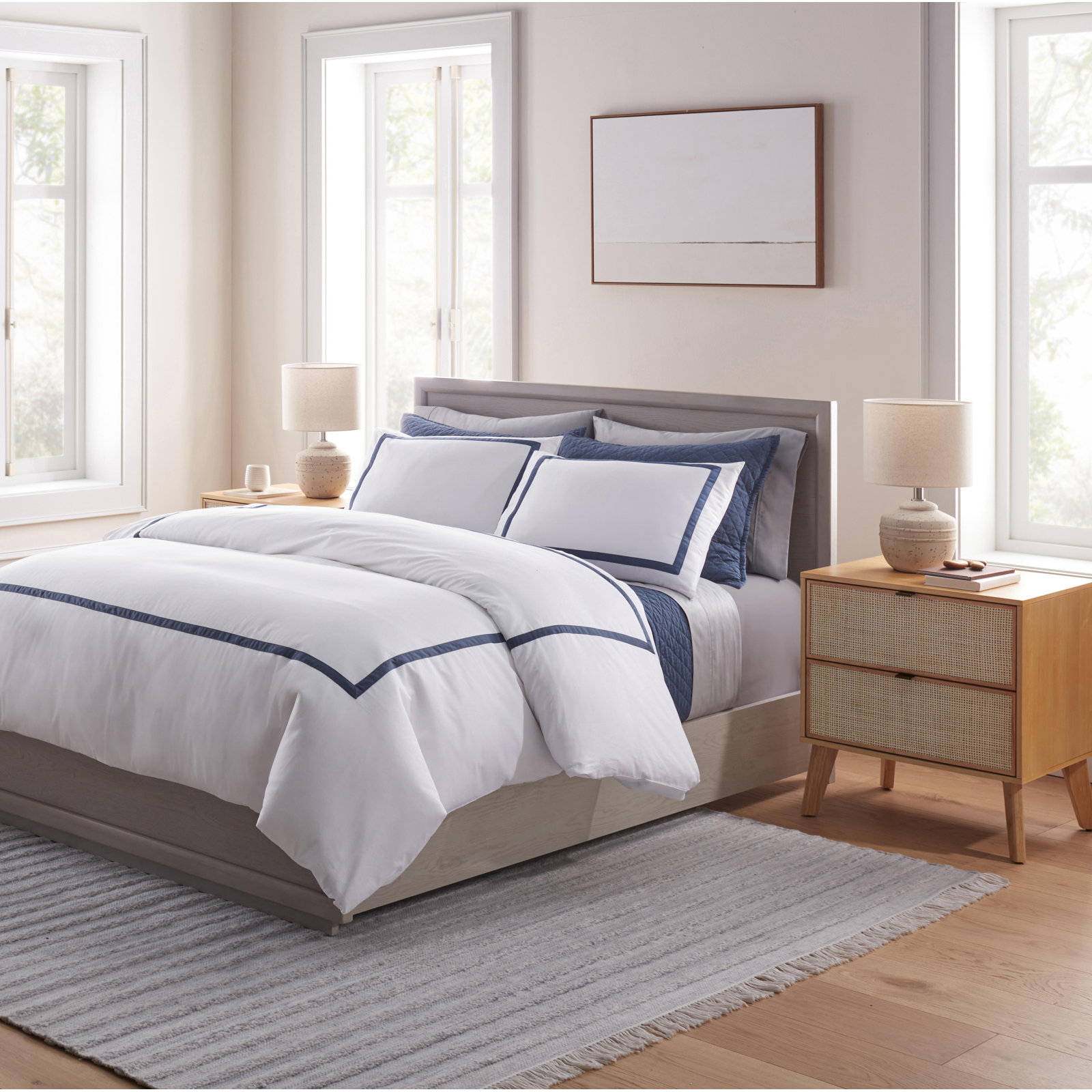 Danfield Cotton Duvet Cover Set, Midnight Navy Stripe, King / Cal King Duvet Cover + 2 Pillow Shams