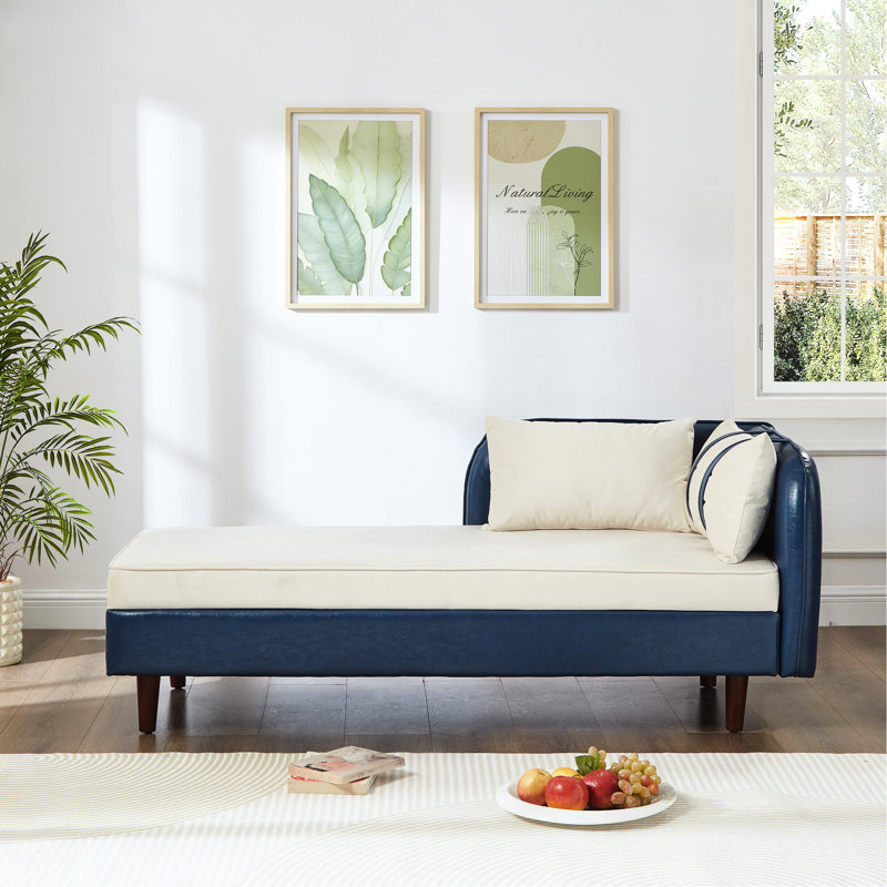 Chaise longue simple 65 "beige et bleue contemporaine avec coussins et rangement caché