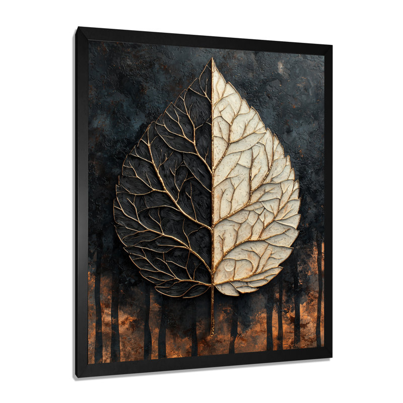 «Modern Modern Leaves Dark Symetry Of Winter II», art mural floral, H 40 po x l 30 po, Noir