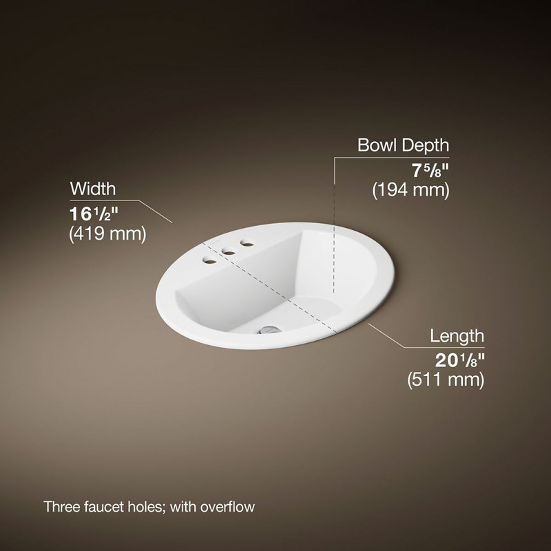 Lavabo encastré ovale en céramique avec trop-plein Bryant, Blanc, Centres de 4 po