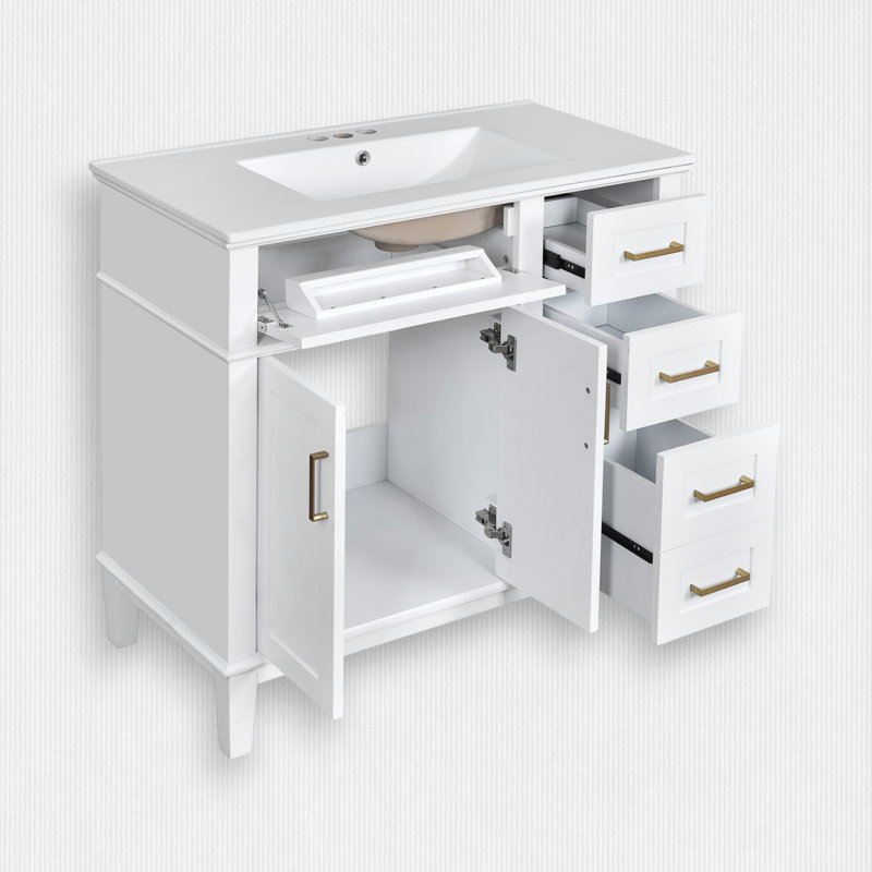 Meuble-lavabo de 36 pouces avec lavabo en résine, Blanc