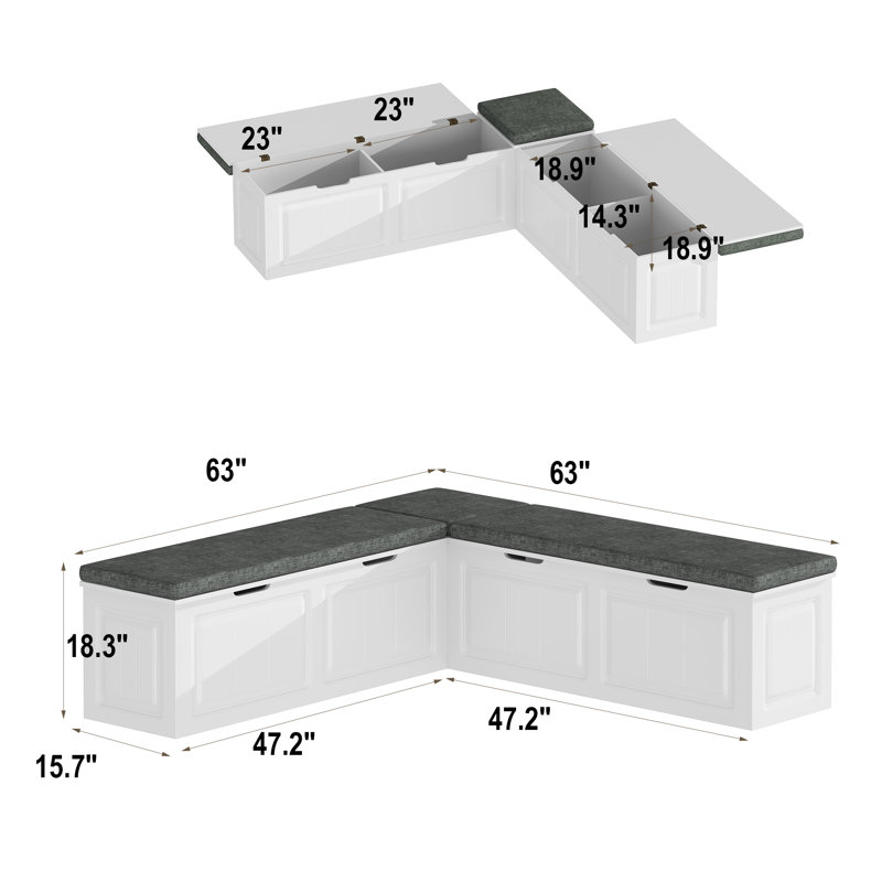 160cm L-Shaped Shoe Bench with Padded Seat & 4 Hidden Storage Bins - White & Grey Hallway Bench