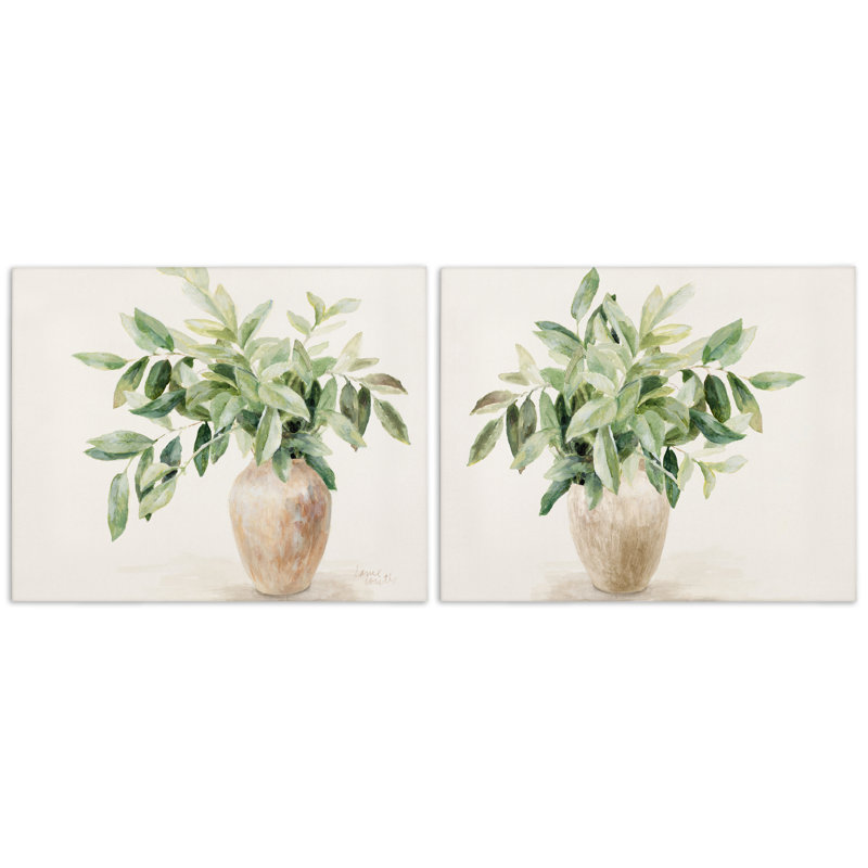 «Vase of Hardy Green Foliage», ensemble de 2 toiles murales par Lanie Loreth, H 16 po x l 20 po