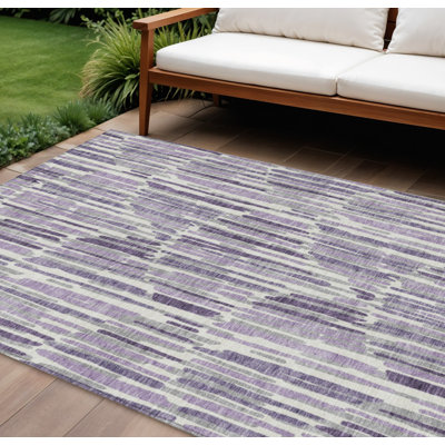 Tapis d'extérieur lavable abstrait ivoire et lavande 10 pi x 14 pi mauve
