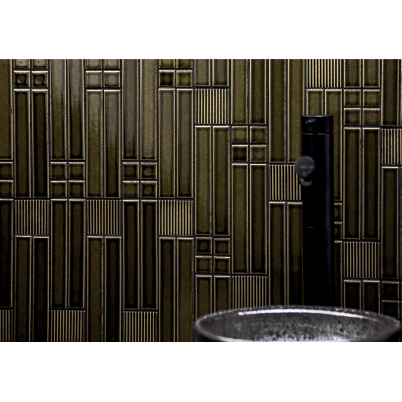 Biyusai 0.89" x 0.89" Ceramic Mosaic Wall Tile, 1.85" W x 1.85" L, Moss Green