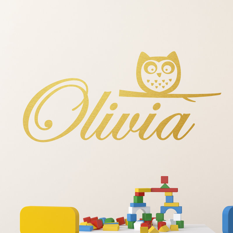 Adhésif décoratif nom personnalisé avec hibou, Or, Oui
