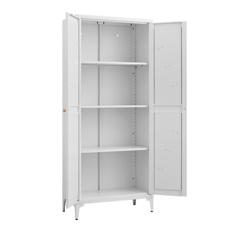 Armoire de rangement en métal blanc avec double porte et étagères réglables, hauteur 165 cm (64,96 pouces).