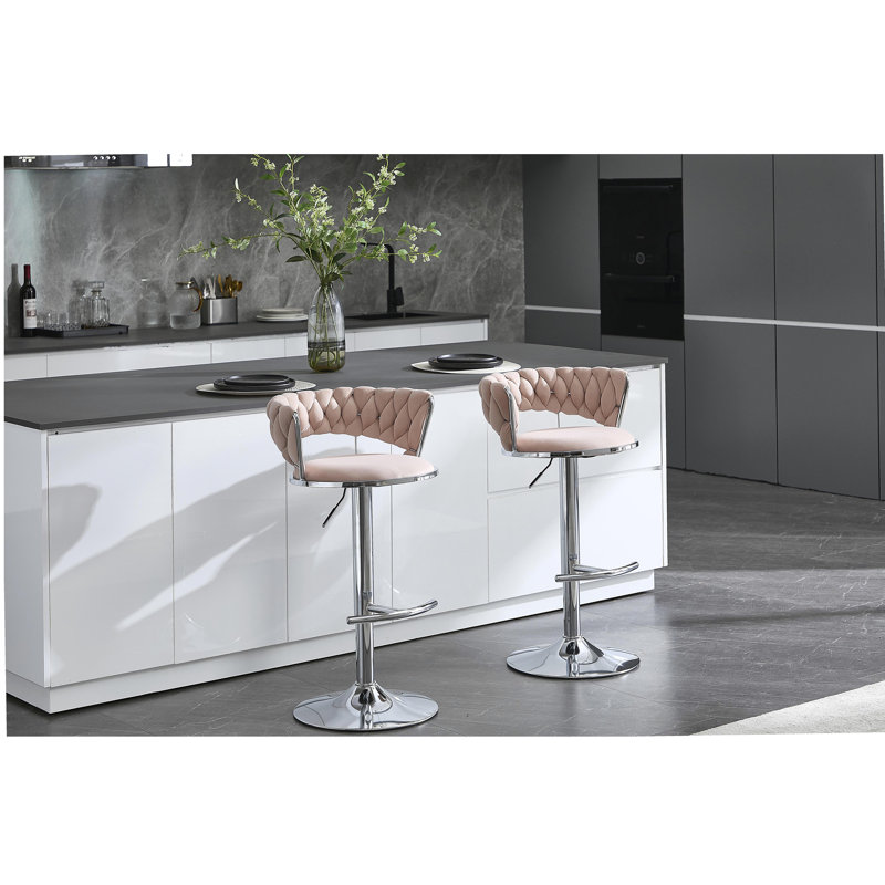 2 ensembles de tabourets de bar, avec repose-pieds chromés et pieds chromés à hauteur réglable, tabourets simples, Beige