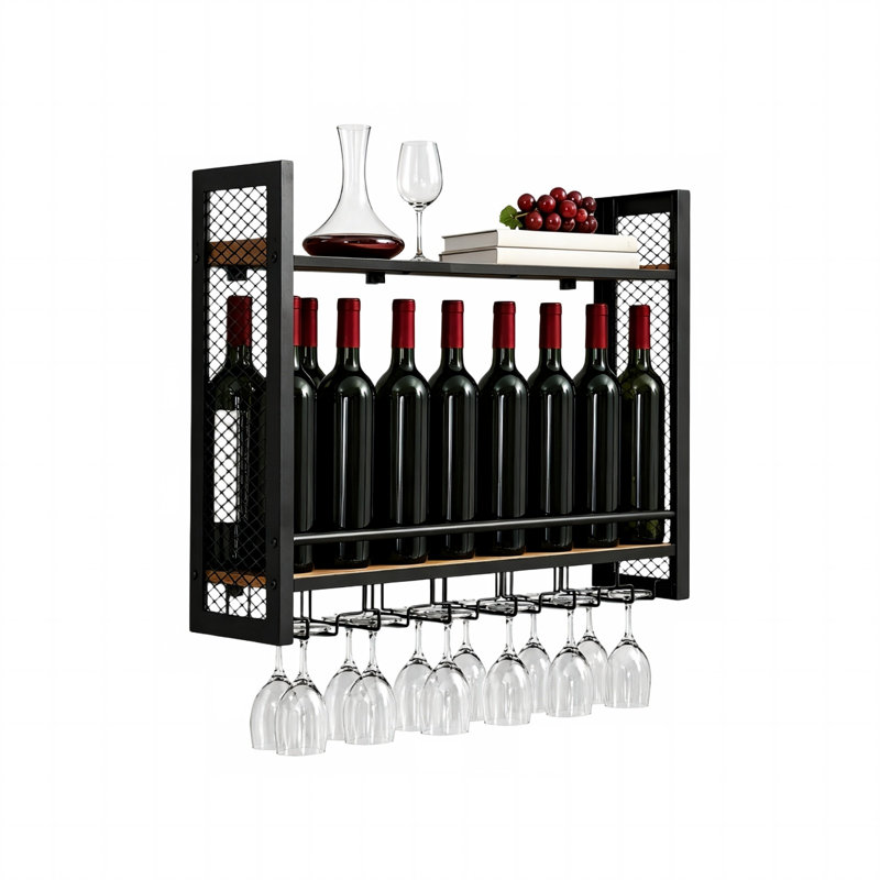 Industrial Metal Wine Bottle Storage Shelf Black Home Bar