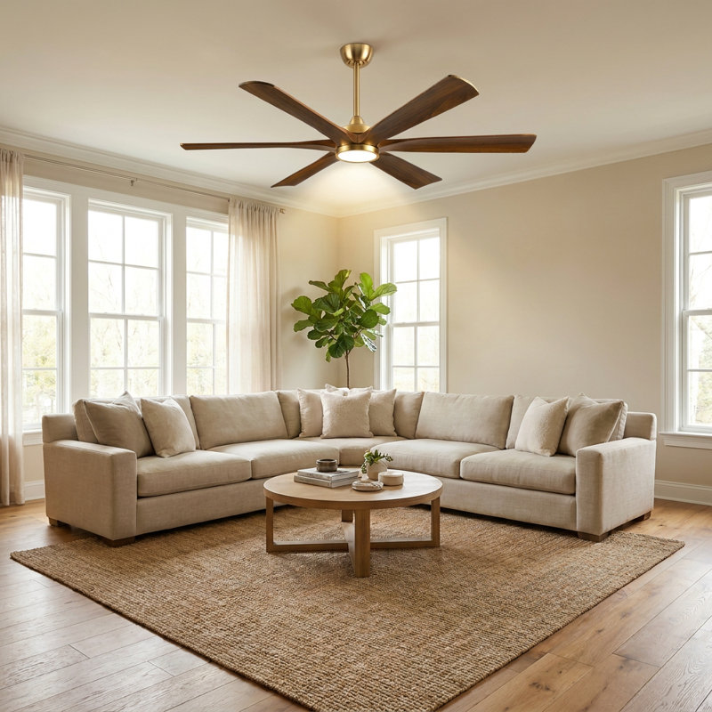 Ventilateur de plafond moderne avec télécommande, 6 pales en bois massif, moteur à courant continu silencieux, ventilateur de plafond extérieur pour patio couvert avec lumière