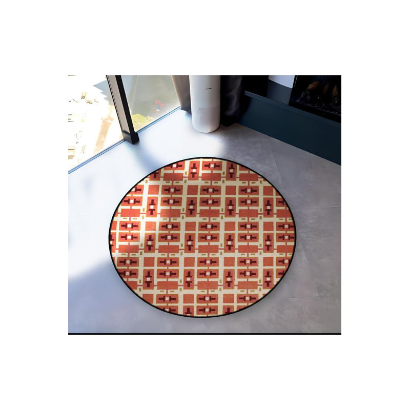 Brick Color Plaid Patterned Round Woven Base Modern Decorative Carpet, Round 5'