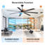 Ventilateur de plafond de 72 po avec lumière et télécommande, moteur CC silencieux et réversible à 6 vitesses, DEL 3CCT, fini noir/noyer