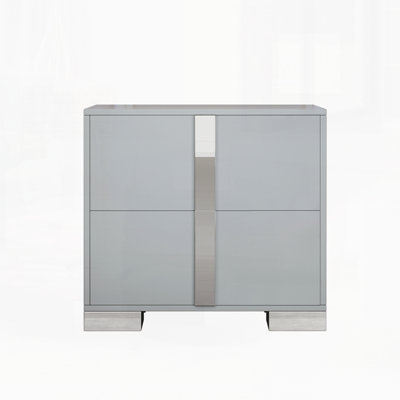Elegant Nightstand With Metal Foot, Mirrored Bedside Table With 2 Drawers For Bedroom, Living Room