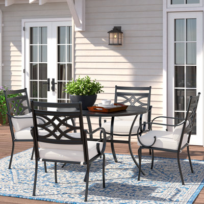 4 - Person Round Outdoor Dining Set With Cushions & Lumbar Support Pillows