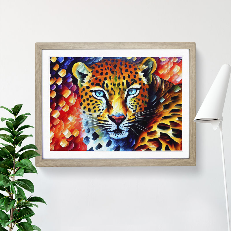 Leopard Vol.1 - Single Picture Frame Print, 25cm H x 34cm W x 2cm D, Oak