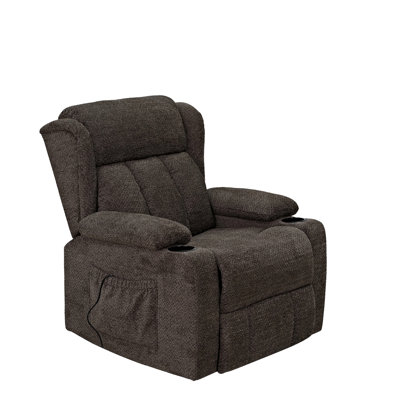 Lusio Brown Linen Power Motion Recliner w/Lift & Cup Holder