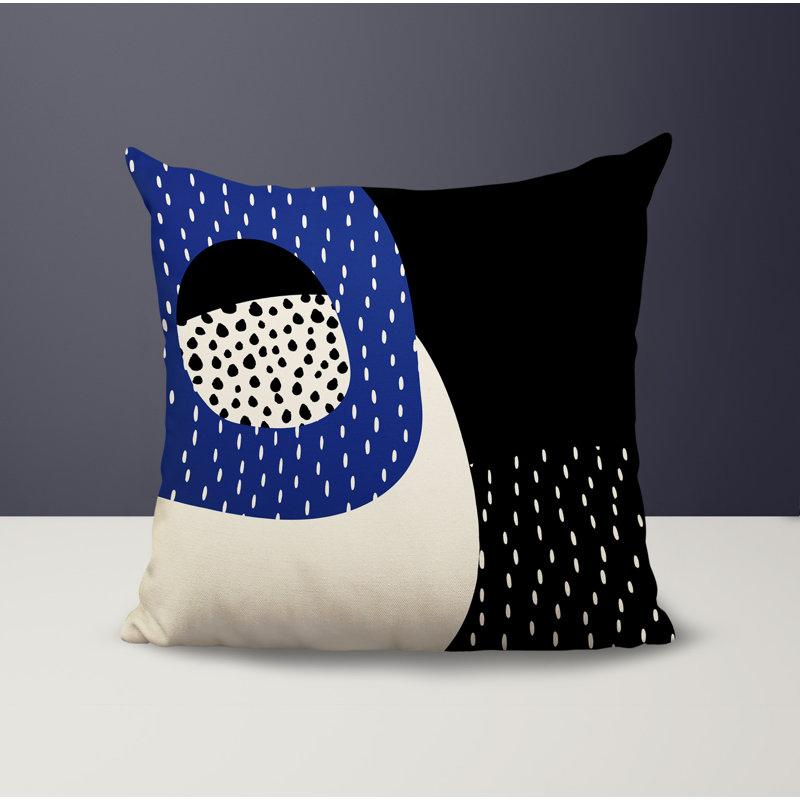 Coussin carré intérieur / extérieur pia, H 17 po x l 17 po, Bleu marine / noir / blanc cassé