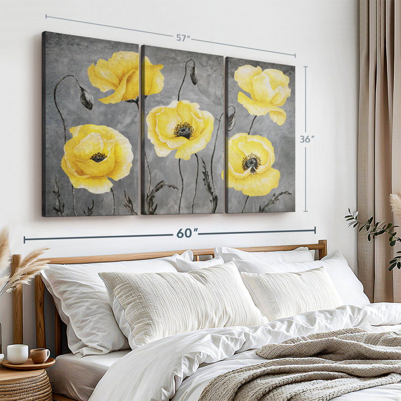 Nature "Impression sur toile de coquelicots jaunes" sur, H 36 po x l 57 po x P 1,25 po