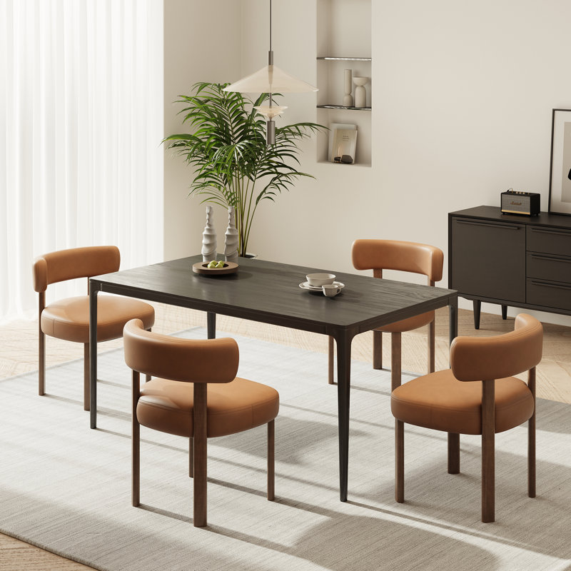 PU Leather Upholstered Solid Wood Dining Chair Side Chair, Brown