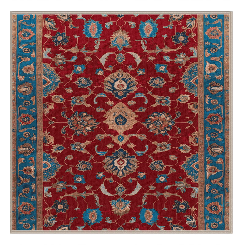 Tapis brun Tabriz lavable à la machine, Carré 3 pi