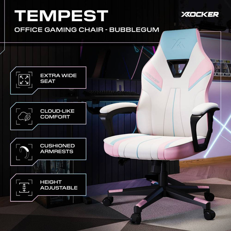 Tempest Ergonomic PC Office Gaming Chair, White/Blue/Pink
