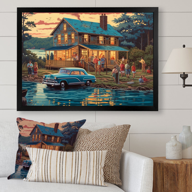 Ger été séché, Vaccation au chalet V sur toile, Cadre photo noir, H 16 po x l 32 po x P 1 po
