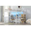 Lit mezzanine double en métal avec bureau, escalier de rangement, petite armoire et lumière DEL-677766500