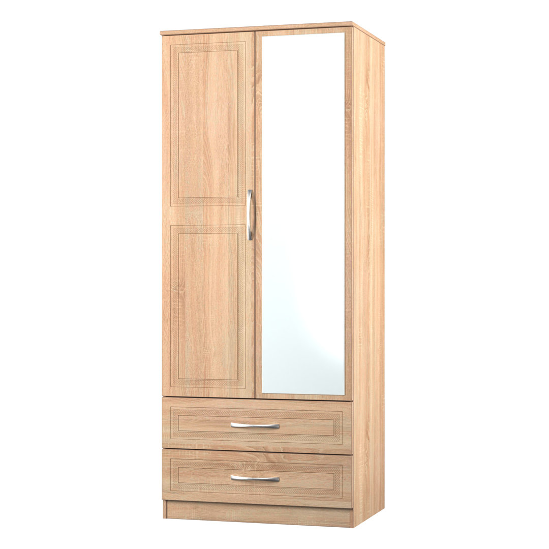 Oxford 2 Door 2 Drawer Mirrored Robe in Bardolino Oak
