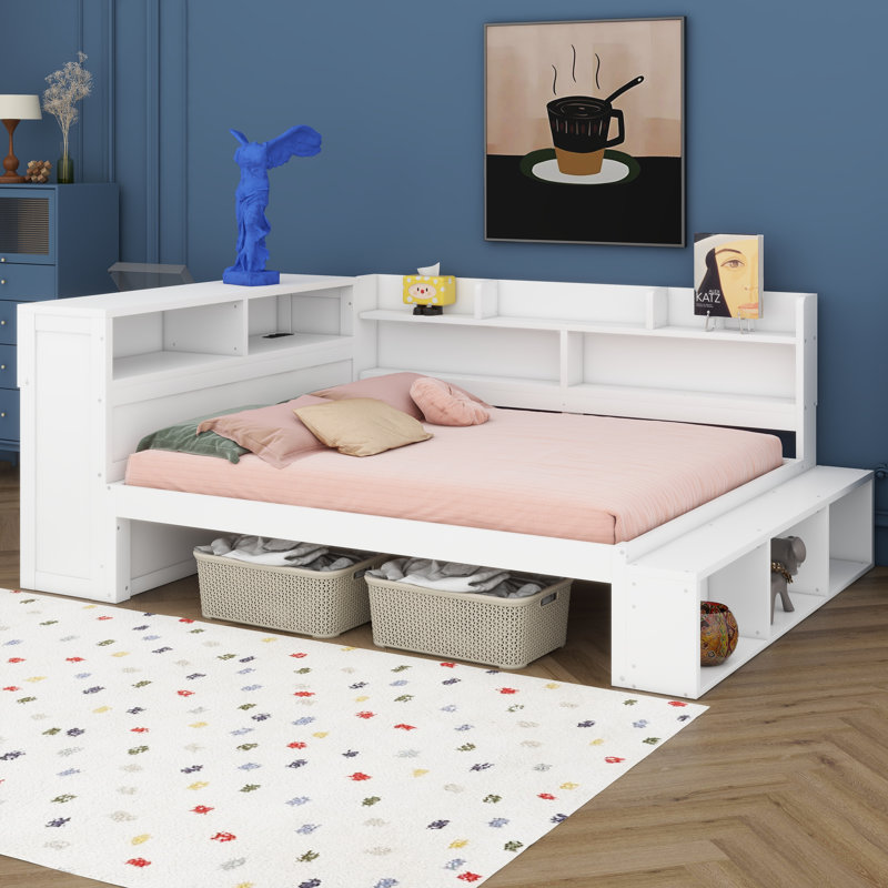 Lit de jour avec armoires de rangement, range-chaussures, structure en bois massif, ports USB pour la chambre à coucher