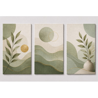 Très grand ensemble de 3 reproductions d'art sur toile botanique vert sauge pour salon moderne, impression sur toile 24 x 36 pouces - prêt à être accroché