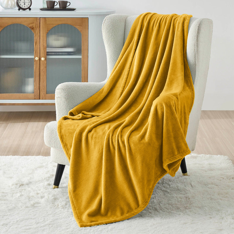Luxury Mink Fleece Blanket - Ultra Soft, Warm & Lightweight Throw, 150cm W x 200cm L, Yellow