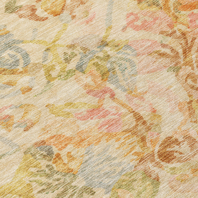 Machine Washable Indoor/Outdoor Chantille ACN2723 Floral Rug, Peach, 2'6" x 3'10"