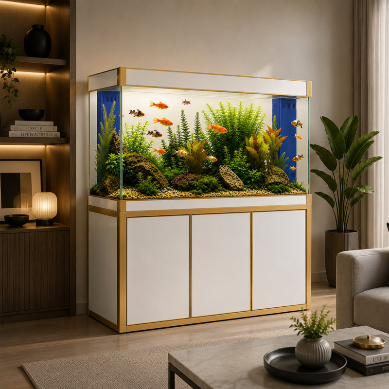 Réservoir d'aquarium rectangulaire, Blanc / Doré, 135 gallons (H 61 po x l 47,2 po x P 19,7 po)