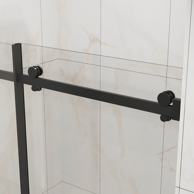 Sliding Shower Door, Frameless Sleek Glass Shower Door, 1/4" (6Mm) Thick Tempered Clear Glass With Easy-Clean Coating, Stainless Steel Hardware