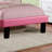 Modern Full Size Pink Bed Upholstered In Faux Leather, Button - Headboard And Wooden Legs For Bedroom