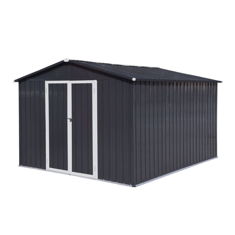 Abri de jardin en métal 10 pi x 8 pi avec rangement blanc et café, Gris foncé