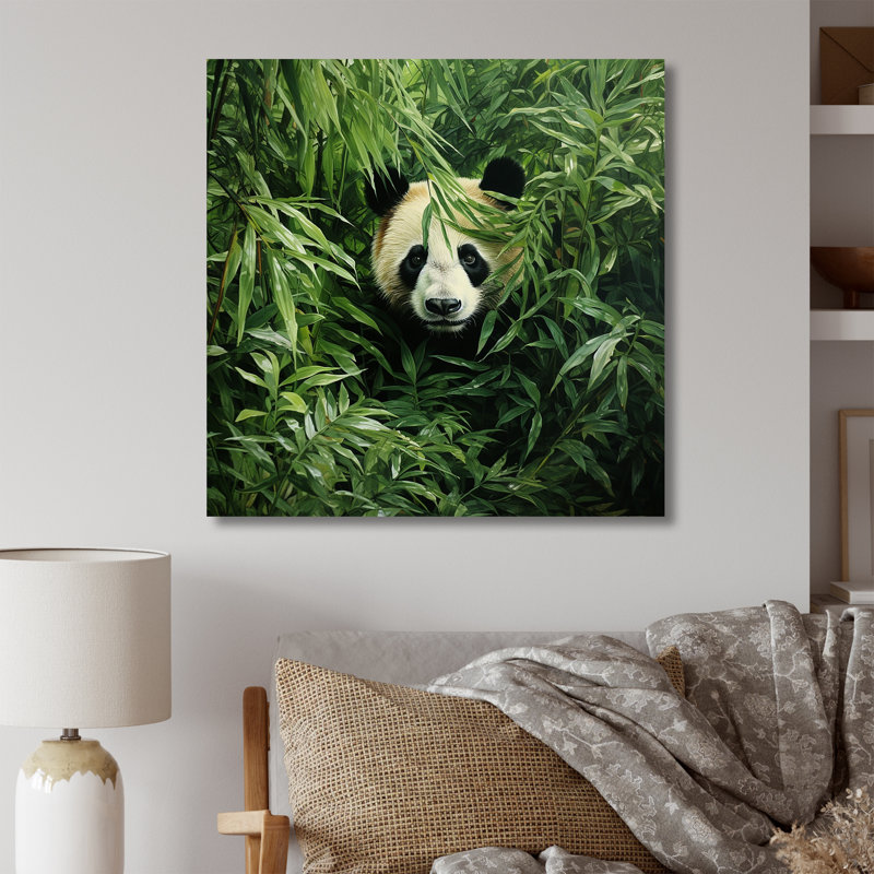 «Foliage Peekaboo Panda II», art mural animal panda, H 36 po x l 36 po x P 1,5 po, Toile tendue