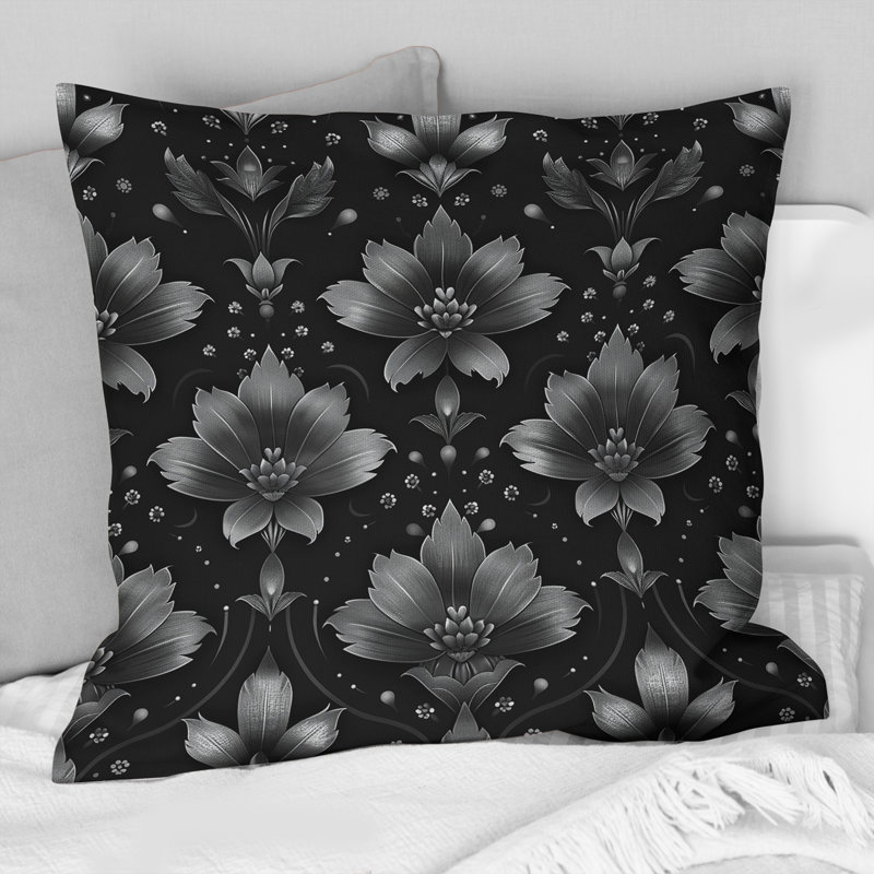 Coussin Damask Floral Glamour II - Glam, H 16 po x l 16 po, Noir, noir, noir, noir
