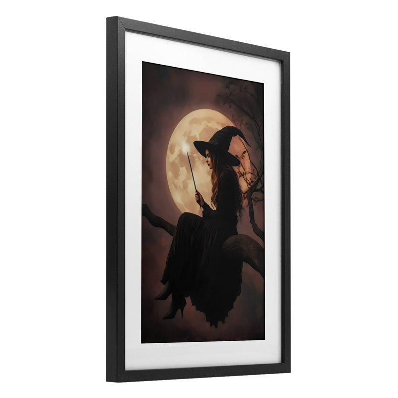 Witch Casting Spell in Moonlight, reproduction encadrée sous verre, design par Arlington Prints, H 20 po x l 14 po