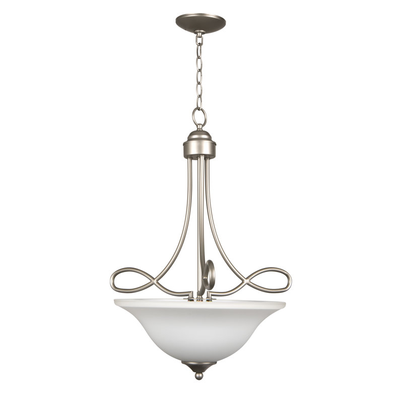 Luminaire suspendu bol 3 lumières unique Ellis, Nickel satiné avec verre givré blanc