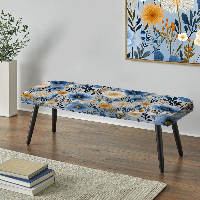 Motif floral chic bleu bohème - Banc noir rembourré floral