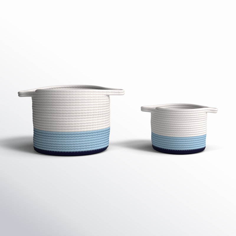Fabric Basket With Handles - Set of 2, Blue
