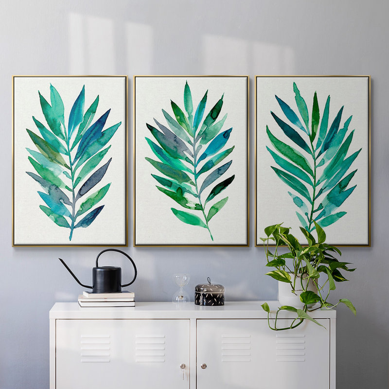 «Palm Frond Flow I», reproduction sur toile 3 pièces, H 36 po x l 72 po x P 2 po, Or